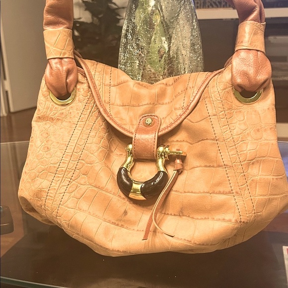 elmani Handbags - Elegant Tan Croc-Embossed leather Hobo Bag
